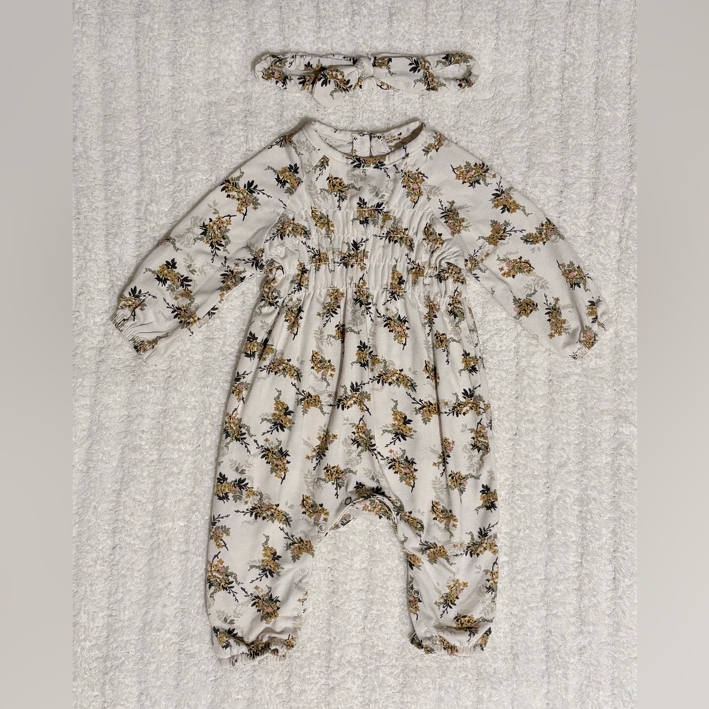 Jessica Simpson Floral Baby Romper with Headband